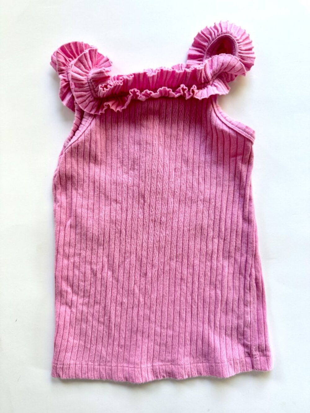 Kate Quinn Ribbed Ruffle Neck Tank Top Pink 3T